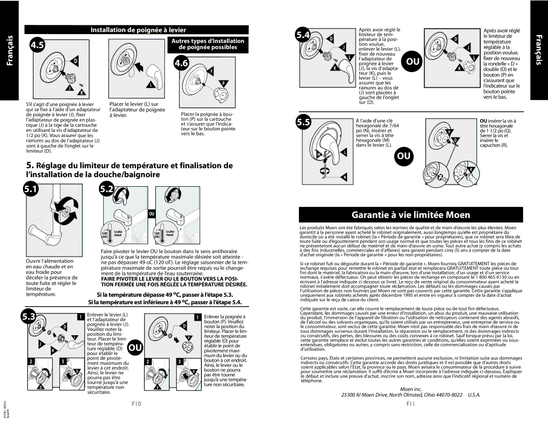 Moen INS2151A-9, 11 installation instructions Garantie à vie limitée Moen 