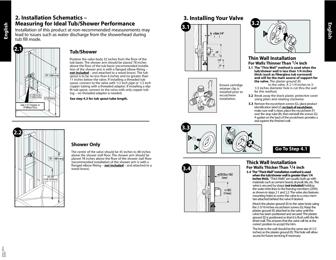 Moen INS2151A-9, 11 installation instructions Tub/Shower, Thin Wall Installation, Shower Only, Go To Step 