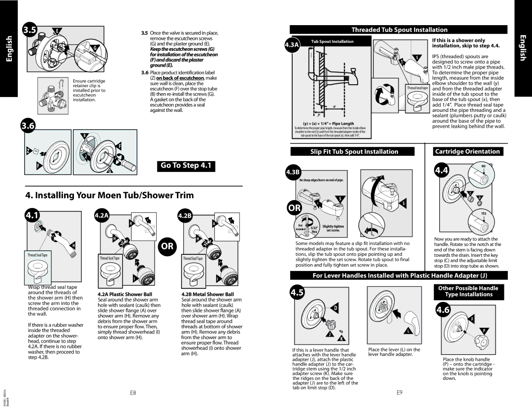 Moen 11, INS2151A-9 Installing Your Moen Tub/Shower Trim, Gasket on the back, Escutcheon provides a seal, Against the wall 