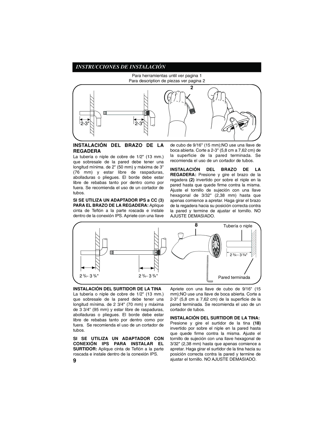 Moen INS235A manual Instrucciones DE Instalación, Instalación DEL Brazo DE LA Regadera 