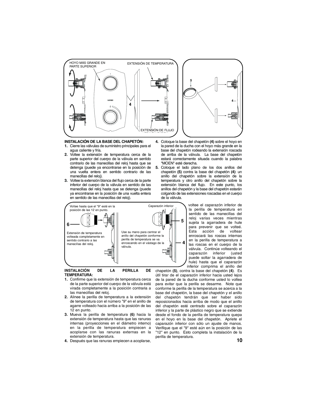 Moen INS235A manual Instalación DE LA Base DEL Chapetón, Instalación DE LA Perilla DE Temperatura 