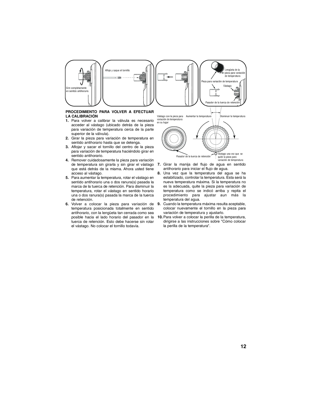 Moen INS235A manual Procedimiento Para Volver a Efectuar LA Calibración, Para volver a calibrar la válvula es necesario 