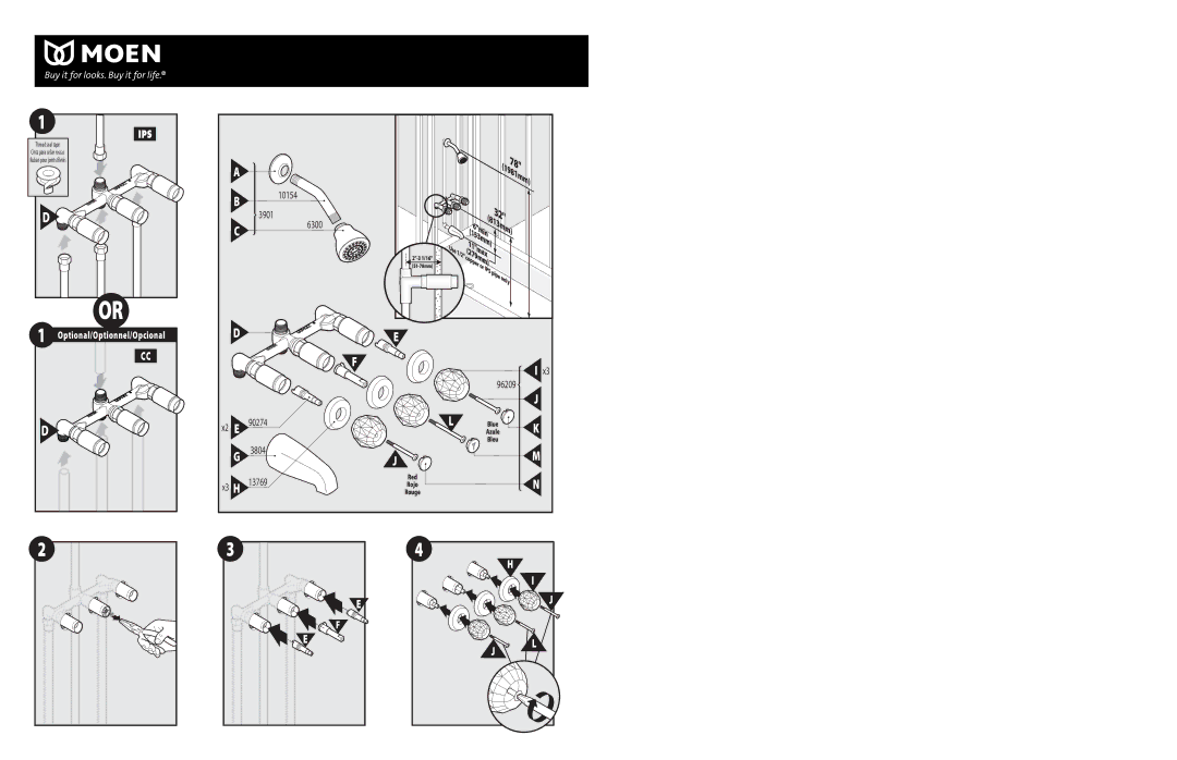 Moen INS916D warranty Ips, Optional/Optionnel/Opcional 