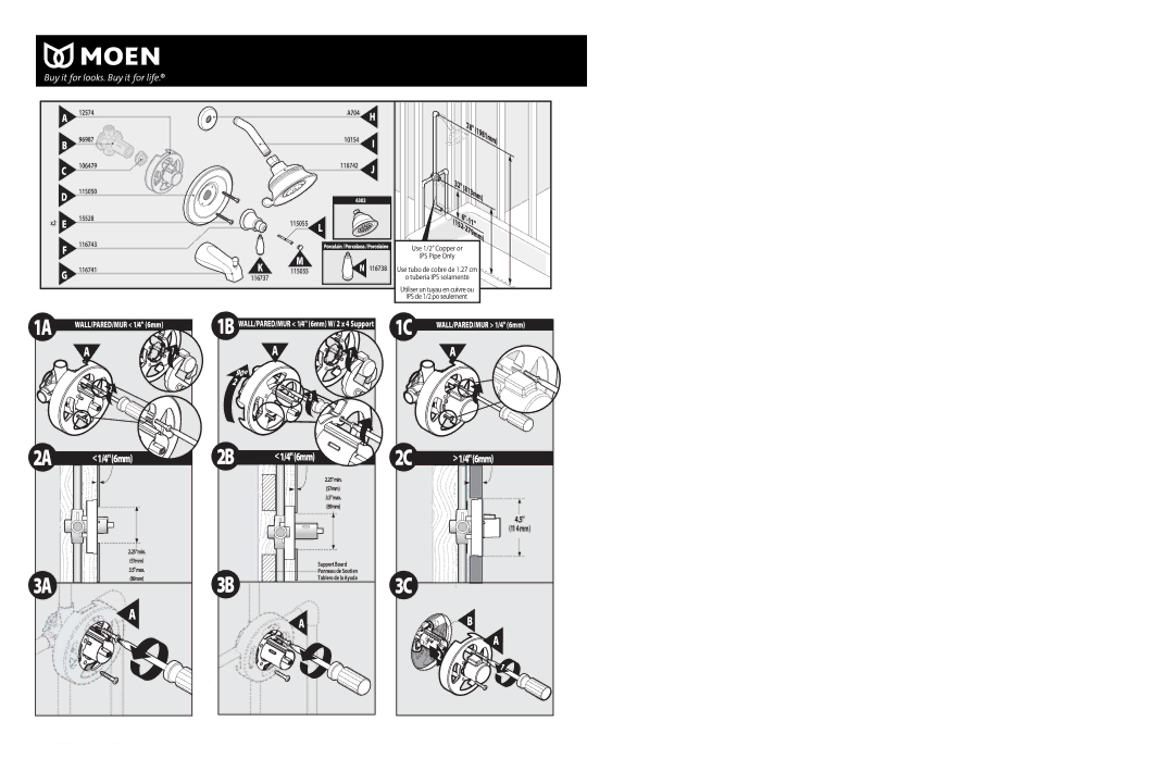 Moen INS930B, 82450 Series warranty 46mm 