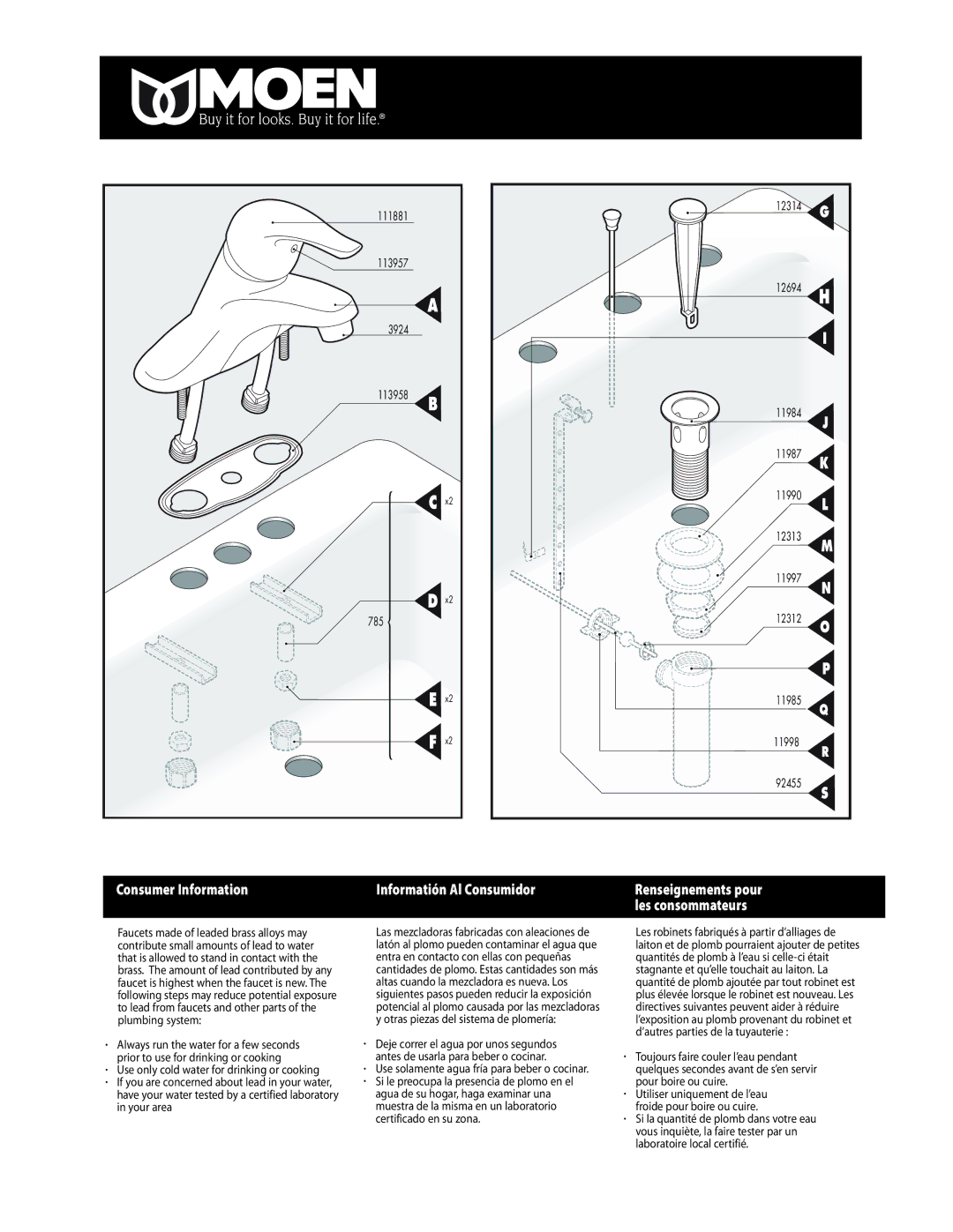 Moen L64621 warranty Consumer Information 