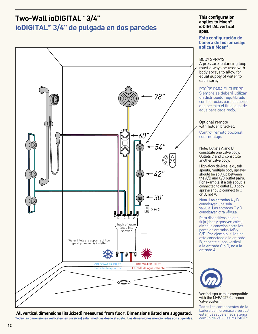 Moen MF2816 manual IoDIGITAL 3/4 de pulgada en dos paredes, Gfci 