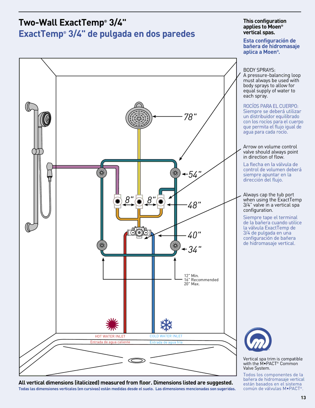 Moen MF2816 manual ExactTemp 3/4 de pulgada en dos paredes 