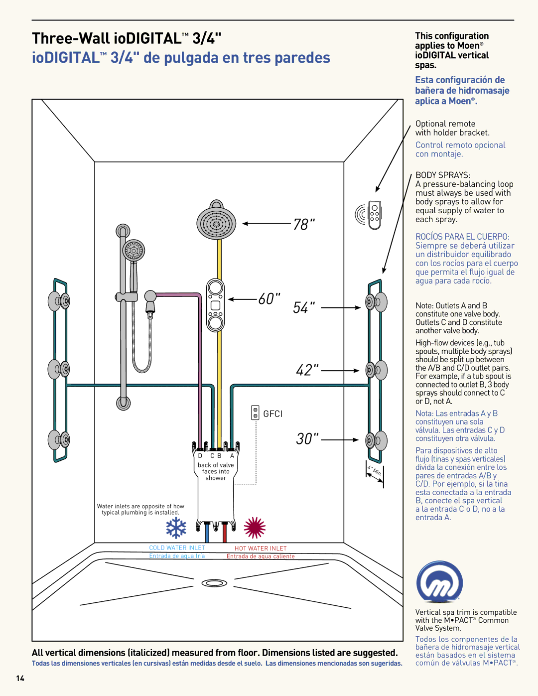 Moen MF2816 manual IoDIGITAL 3/4 de pulgada en tres paredes, Gfci 