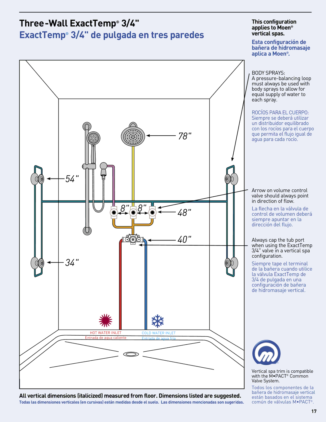 Moen MF2816 manual ExactTemp 3/4 de pulgada en tres paredes 