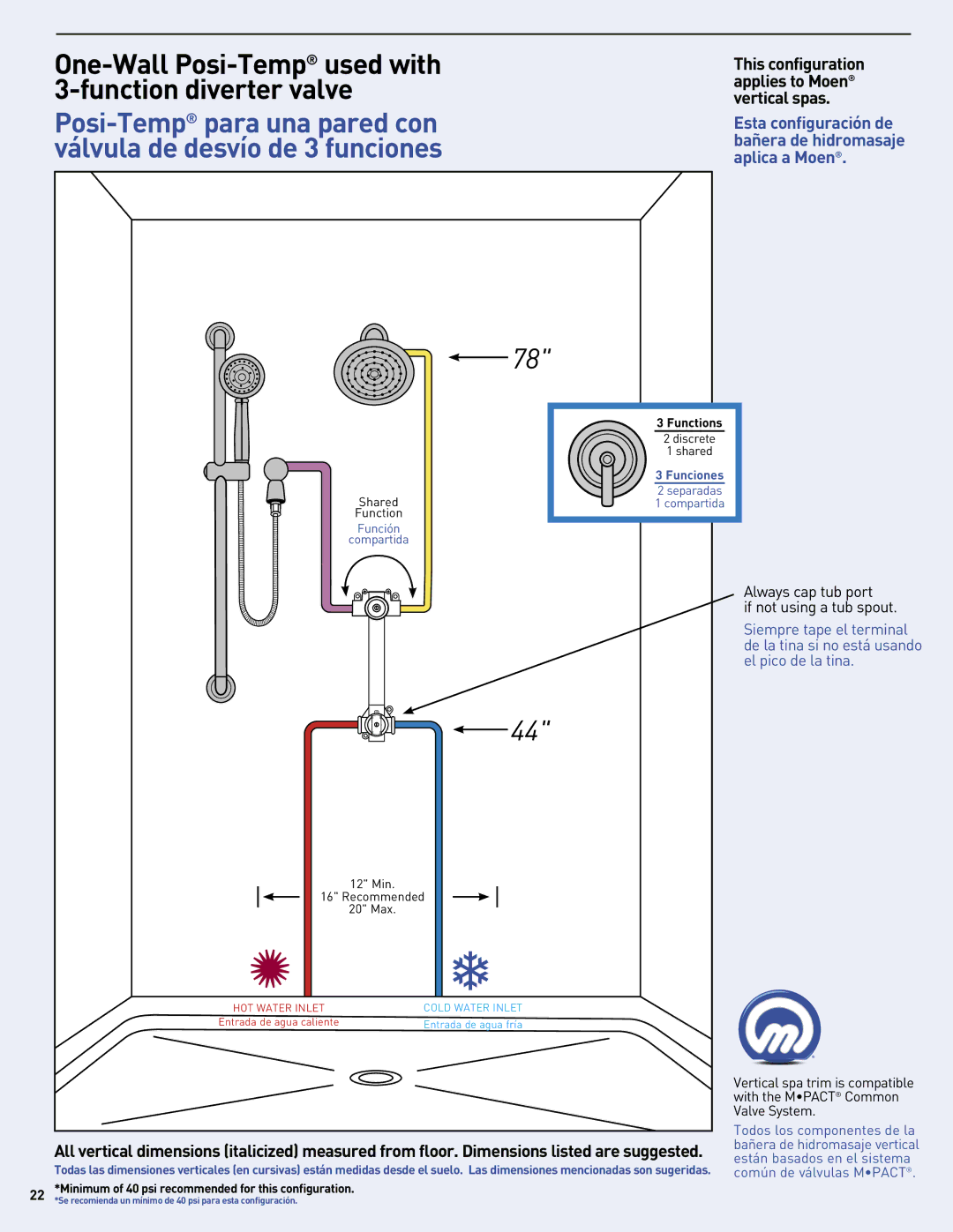 Moen MF2816 manual Always cap tub port If not using a tub spout 