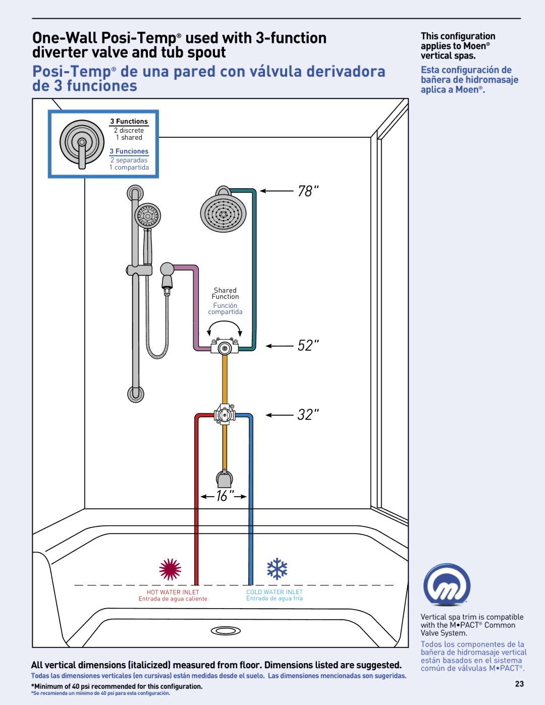 Moen MF2816 manual Posi-Tempde una pared con válvula derivadora de 3 funciones 