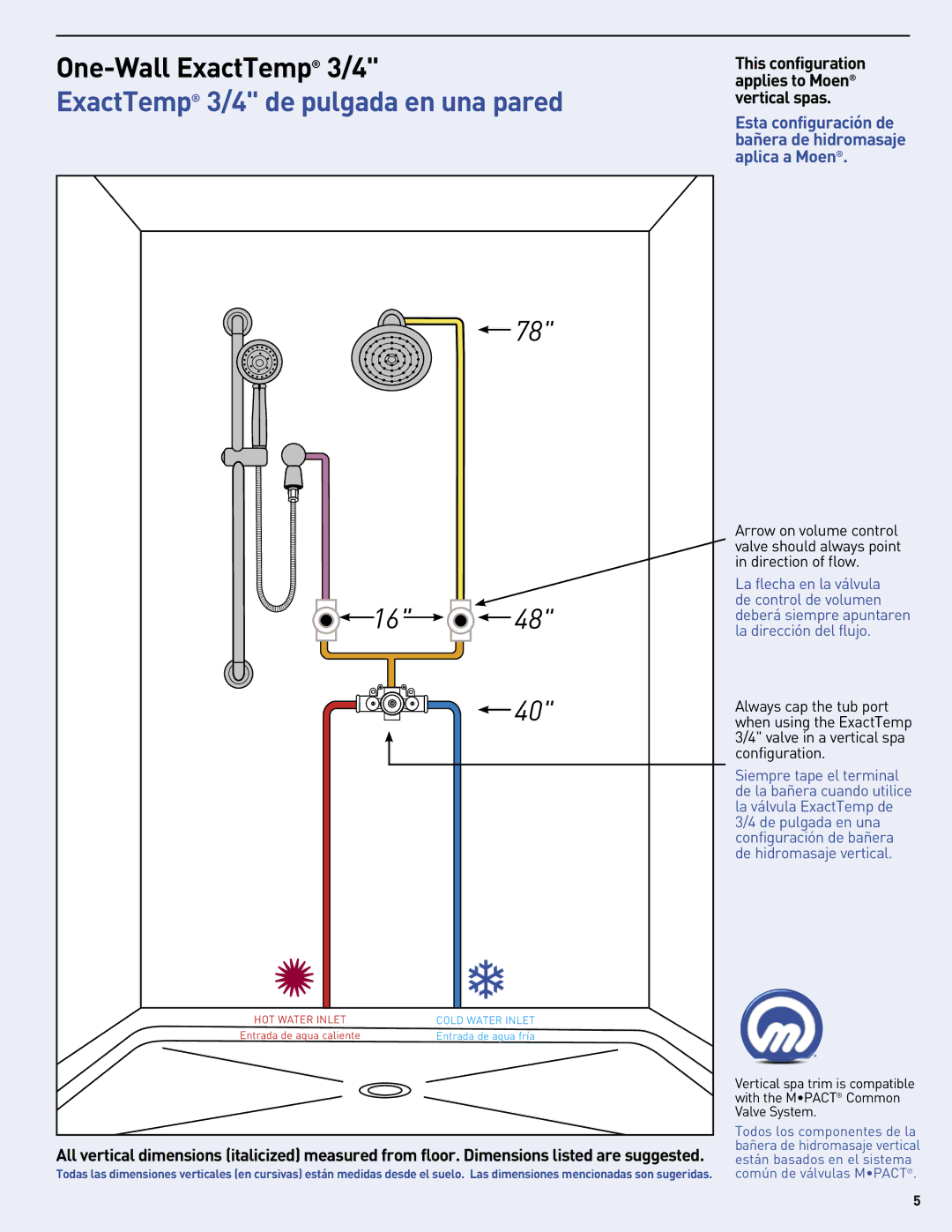 Moen MF2816 manual ExactTemp 3/4 de pulgada en una pared 