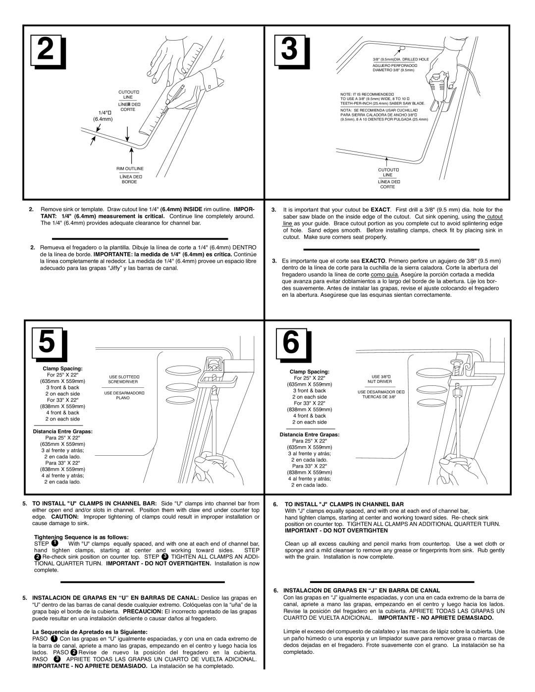 Moen MS053 installation instructions To Install J Clamps in Channel BAR 