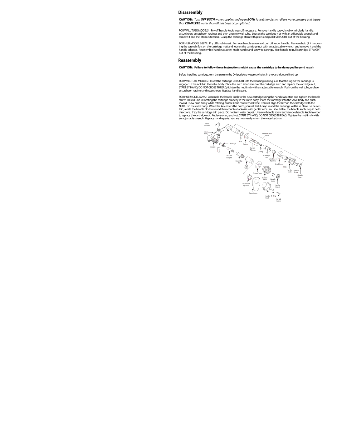 Moen MT302E installation instructions Disassembly, Reassembly 