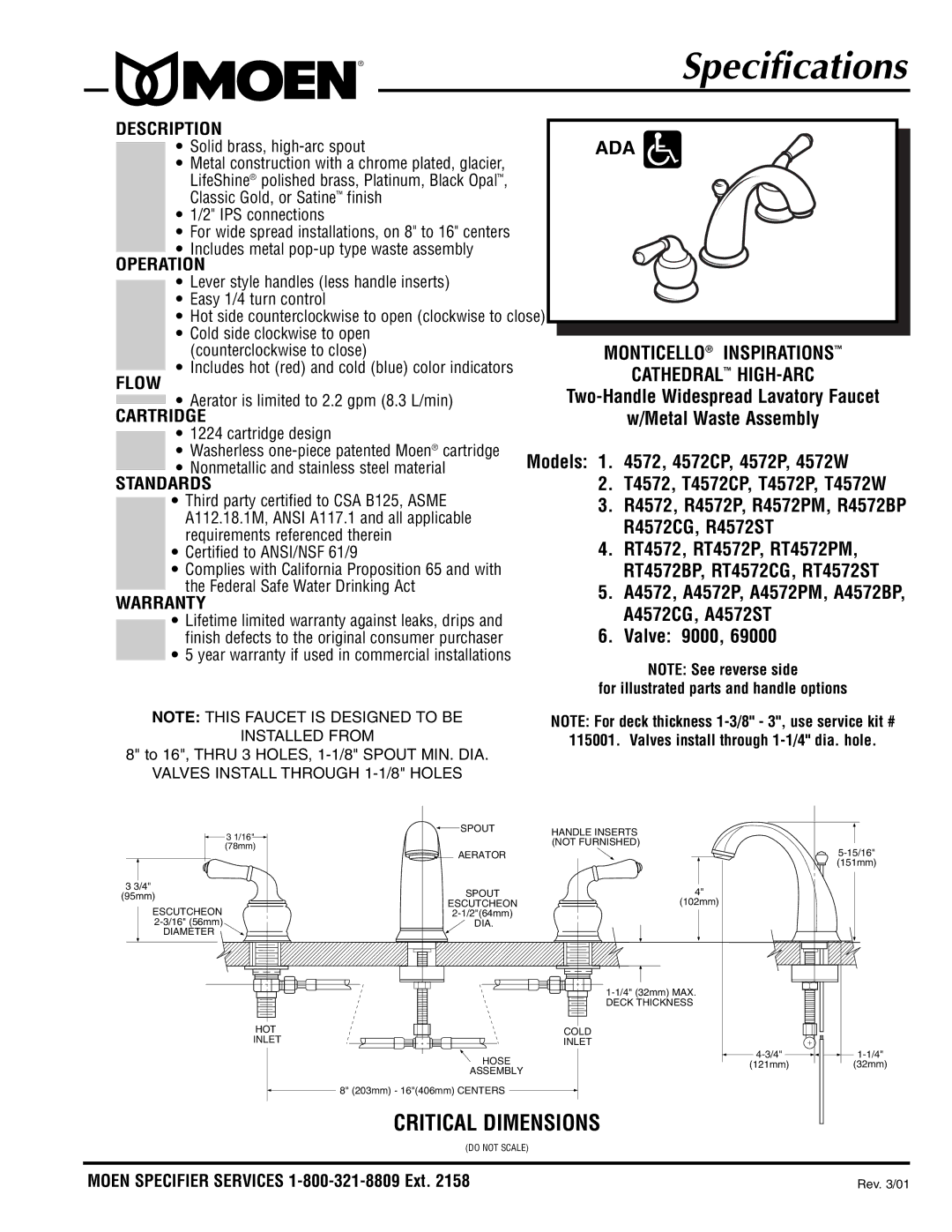 Moen R4572P specifications 4572, 4572CP, 4572P, 4572W, R4572CG, R4572ST, RT4572, RT4572P, RT4572PM, A4572CG, A4572ST 