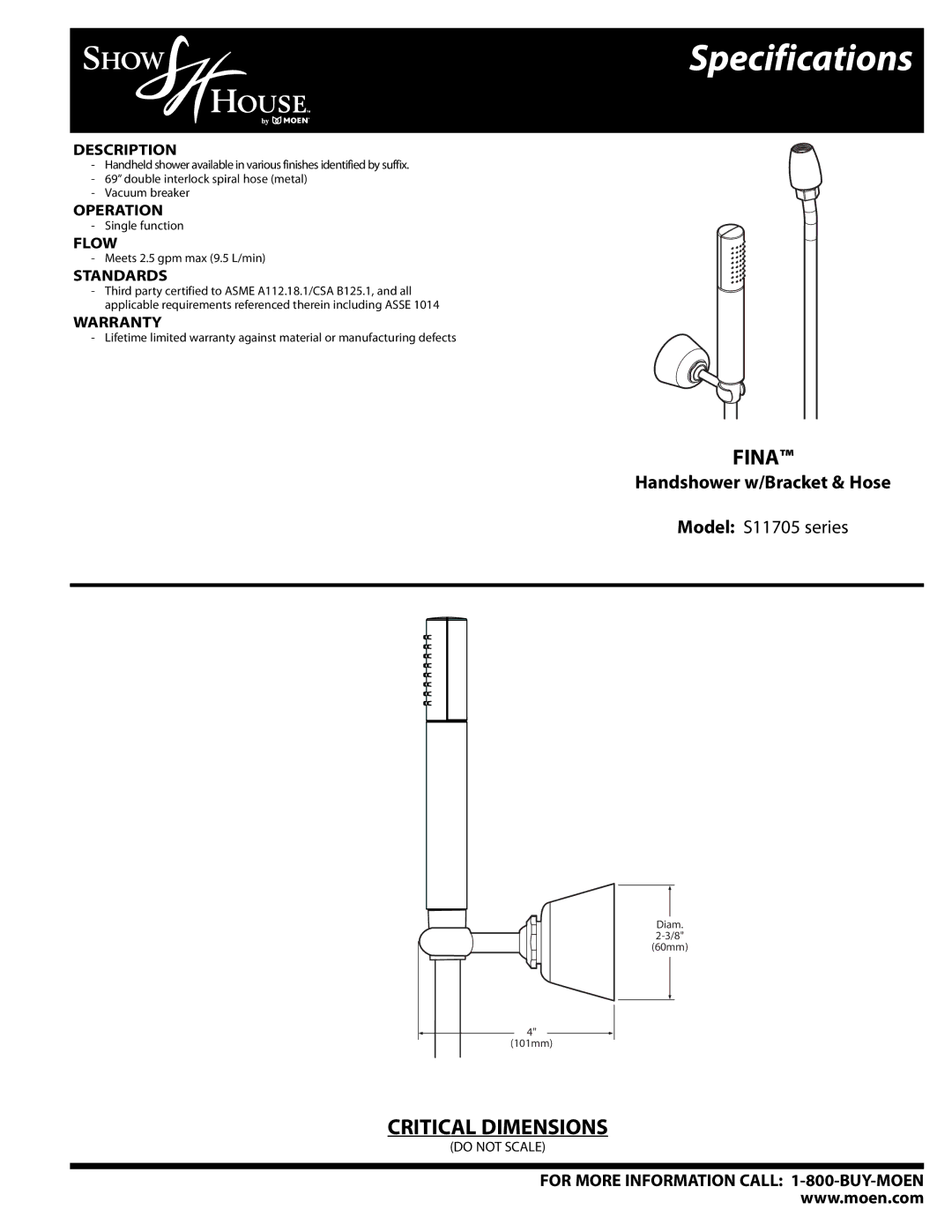 Moen S11705 specifications Specifications 