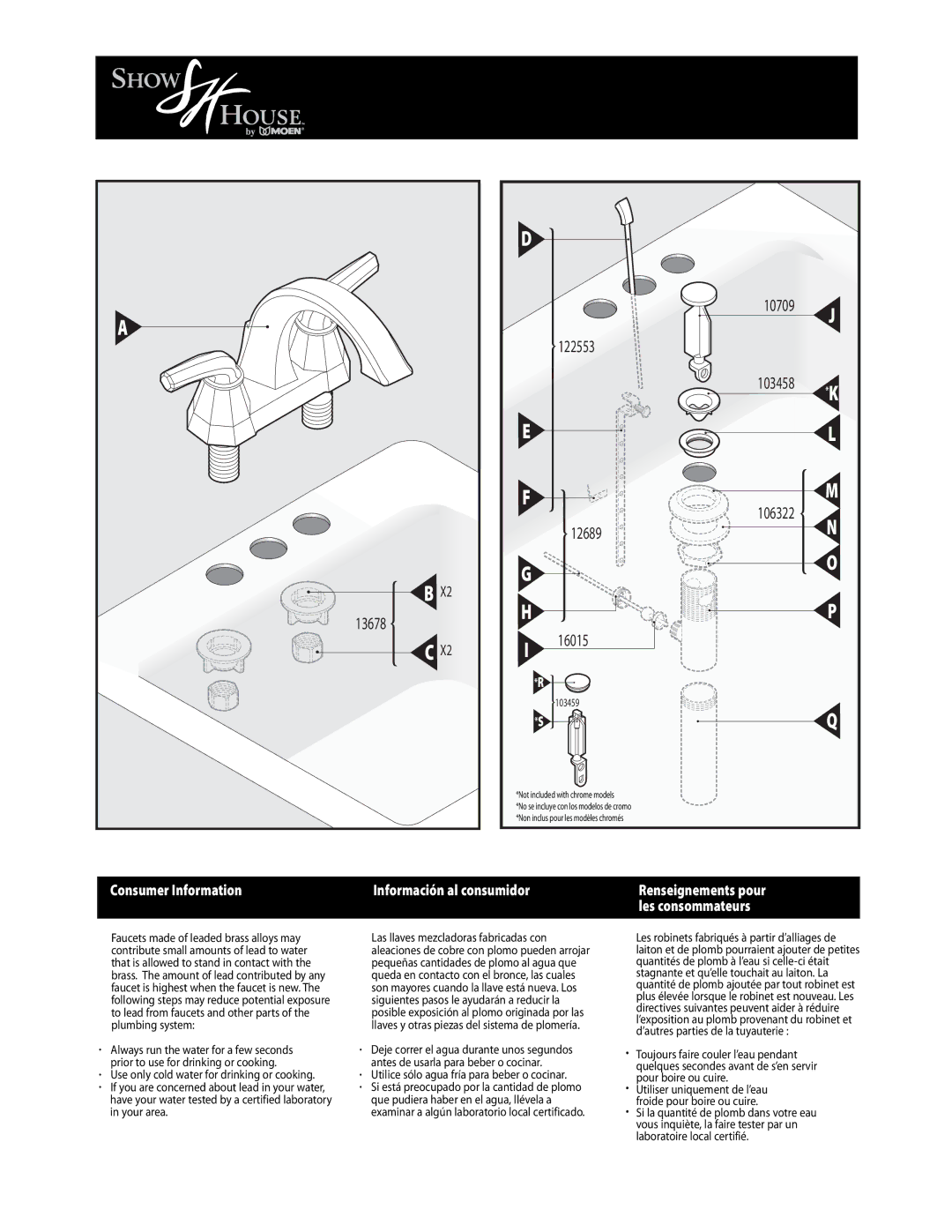 Moen s442 warranty 10709 122553 103458 106322 12689 16015, Utilice sólo agua fría para beber o cocinar 