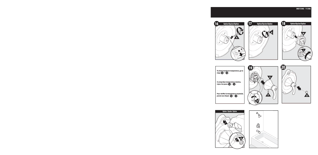 Moen T2605, T2604 warranty Comprobar temperatura máxima, Steps, Pour vérifier la température maximale 