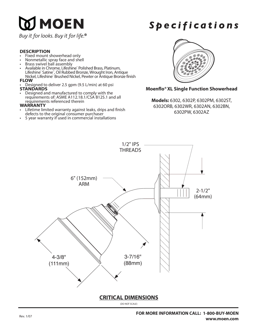 Moen T4111 SERIES dimensions Threads 