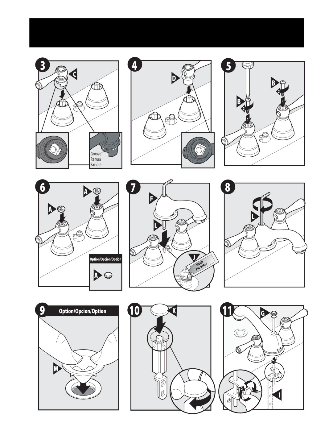 Moen T6103 Series warranty Option/Opcion/Option 