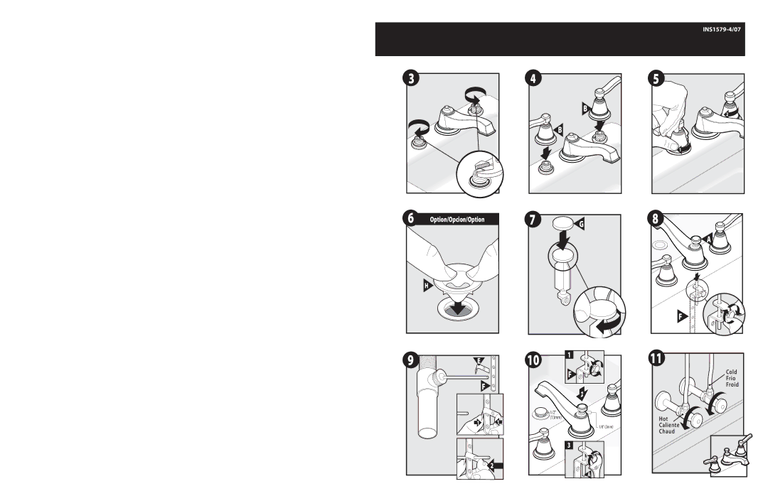 Moen T6205 Series warranty Cold, Frio, Hot, Caliente, Chaud 