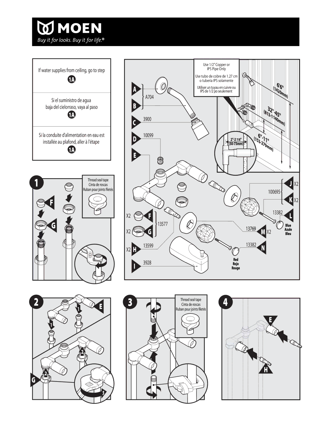 Moen T62979 warranty Ruban pour joints ﬁletés, Thread seal tape 