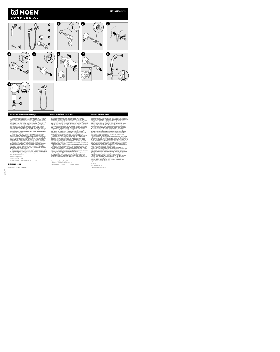 Moen 52748EP15, T8348 warranty Moen One Year Limited Warranty, Garantía Limitada Por Uu Año, Garantie limitée d’un an 