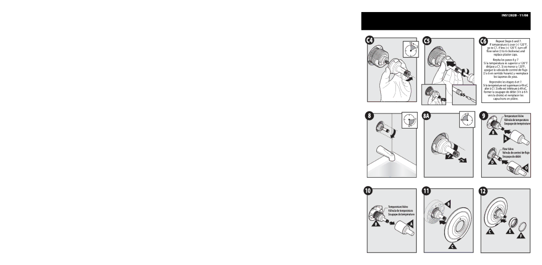 Moen TL3450, TL3410, TL3400 warranty Repita los pasos 6 y Si la temperatura es superior a 120 F, Reprendre les étapes 6 et 