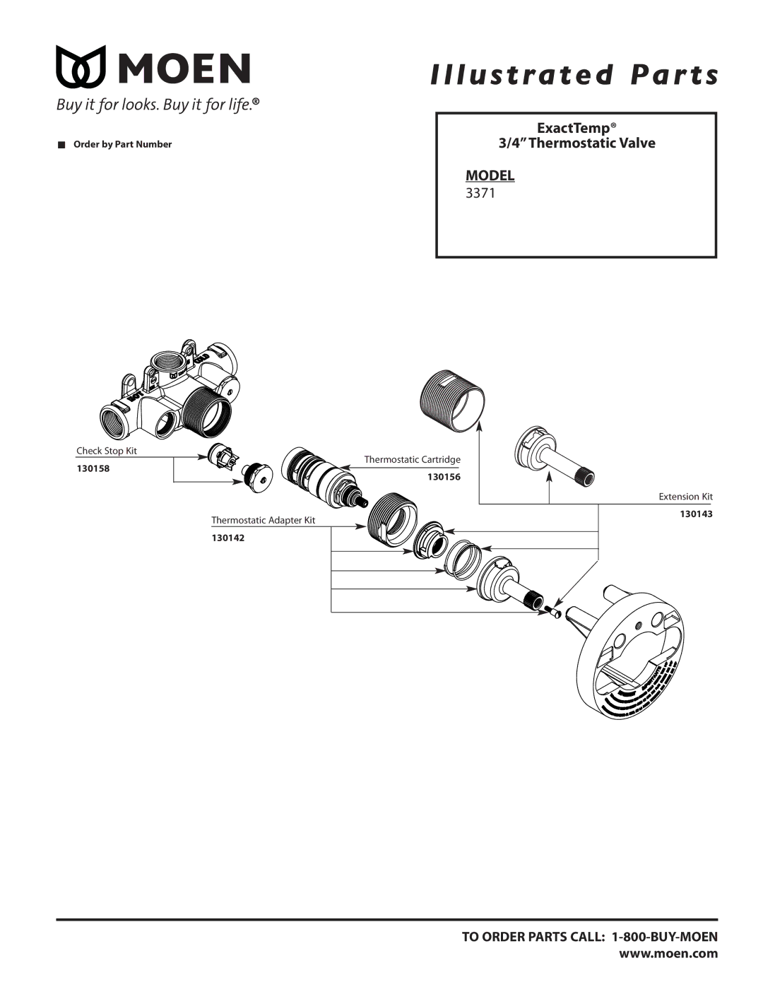 Moen TL3410BB, TL3450ORB, TL3410BN, TL3410AZ, TL3410PW, TL3450AZ, TL3410AN, TL3400BN manual ExactTemp 4Thermostatic Valve Model 