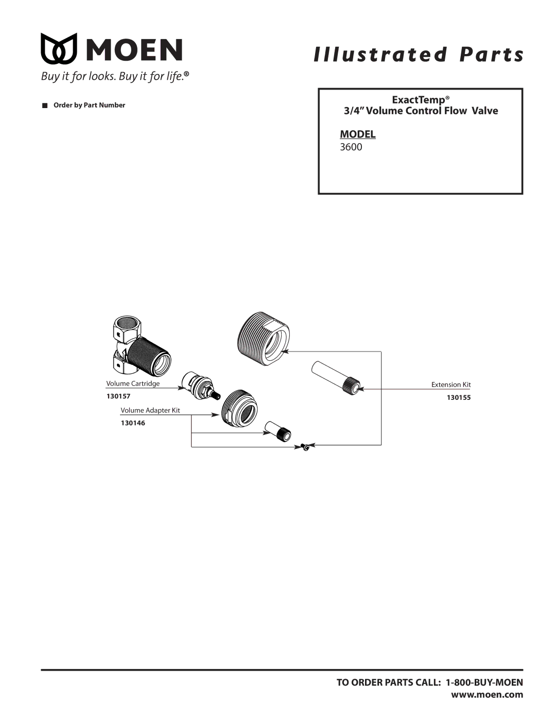 Moen TL3410AZ, TL3450ORB, TL3410BN, TL3410BB, TL3410PW, TL3450AZ, TL3410AN, TL3400BN ExactTemp 4Volume Control Flow Valve Model 