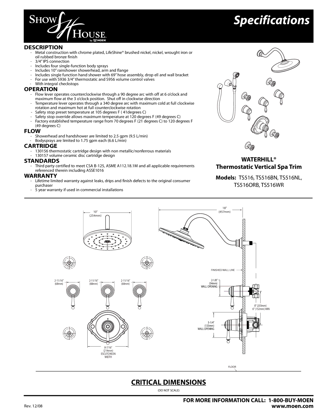 Moen TS516ORB, TS516NL, TS516WR, TS516BN warranty Waterhill 