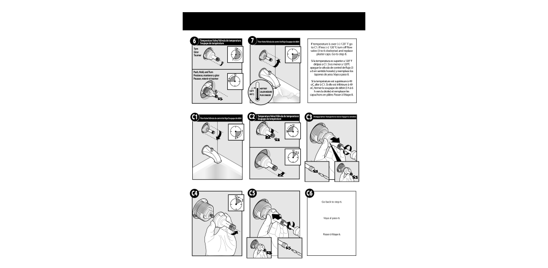 Moen TS3512 Series, TS554 Series, TS3516 Series warranty Soupape de température, Turn Girar Tourner, Soupape de tempŽrature 