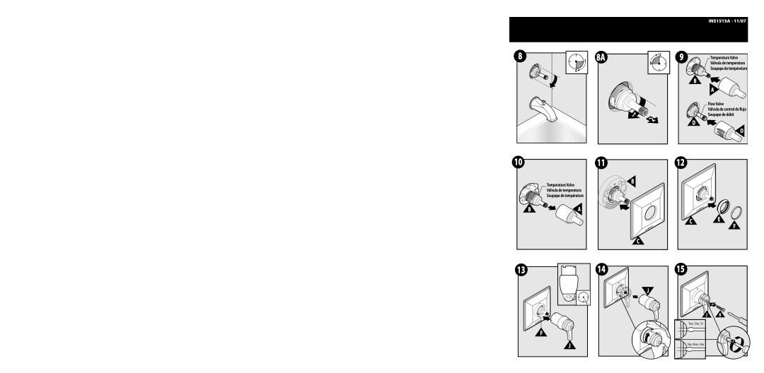 Moen TS554 Series, TS3516 Series warranty Temperature Valve, Soupape de dŽbit, ‡lvula de temperatura, Soupape de tempŽrature 