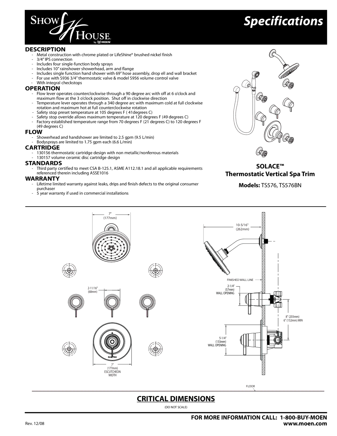 Moen TS576BN warranty Solace 