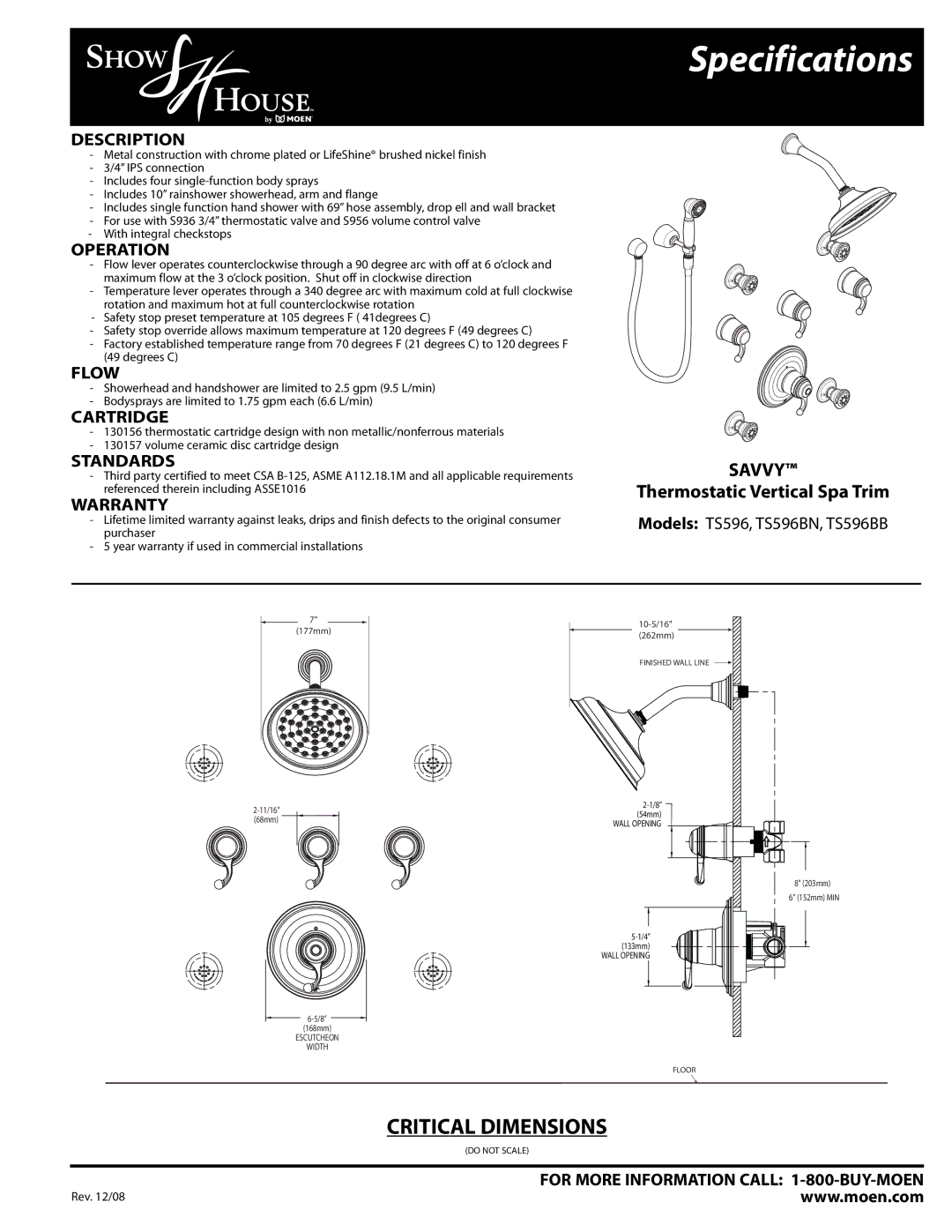 Moen TS596BN, TS596BB warranty Savvy 