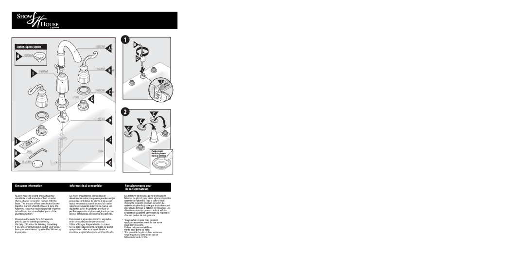 Moen TS883 warranty Utilice sólo agua fría para beber o cocinar 