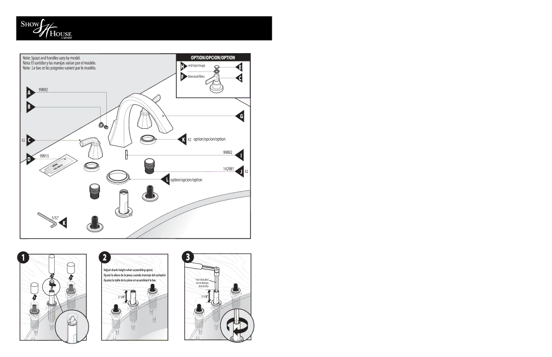 Moen Two-Handle Roman Tub warranty Option/Opcion/Option 