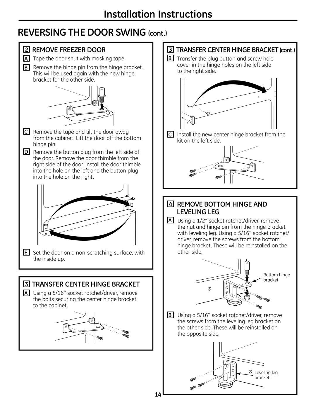 Moffat 22, 20 installation instructions Remove Freezer Door, Transfer Center Hinge Bracket 