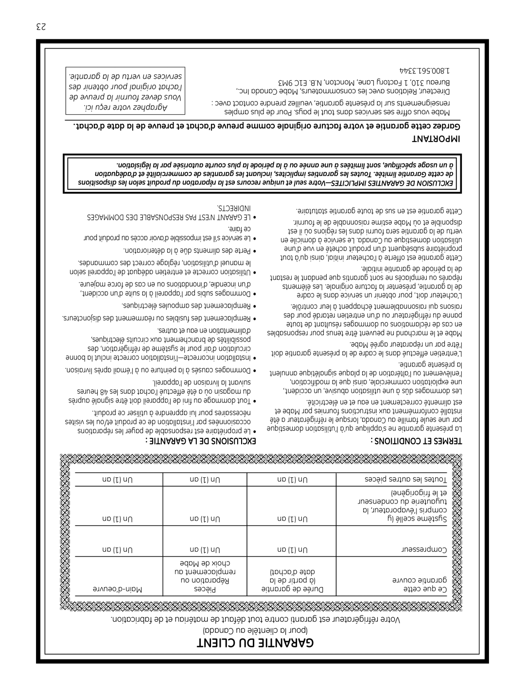 Moffat 22, 20 installation instructions Conditions ET Termes 