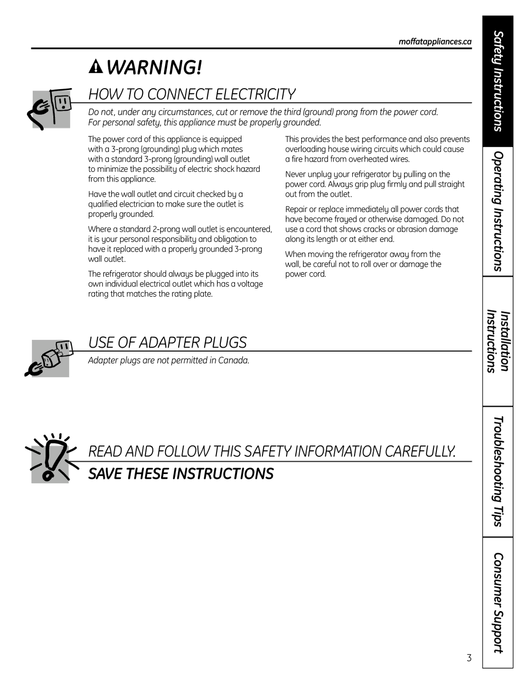 Moffat 20, 22 installation instructions Operating Instructions, Moffatappliances.ca 