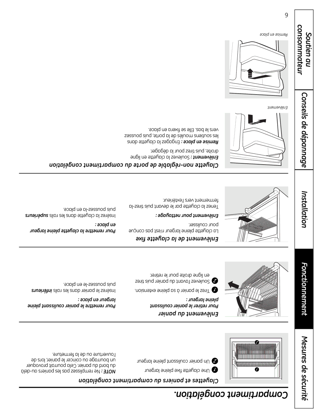 Moffat 20 Congélation compartiment du porte de réglable-non Clayette, Fixe clayette la de Enlèvement, Panier du Enlèvement 