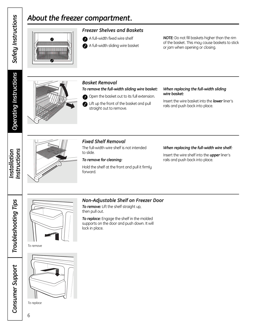 Moffat 22, 20 installation instructions About the freezer compartment, Instructions Safety Instructions 