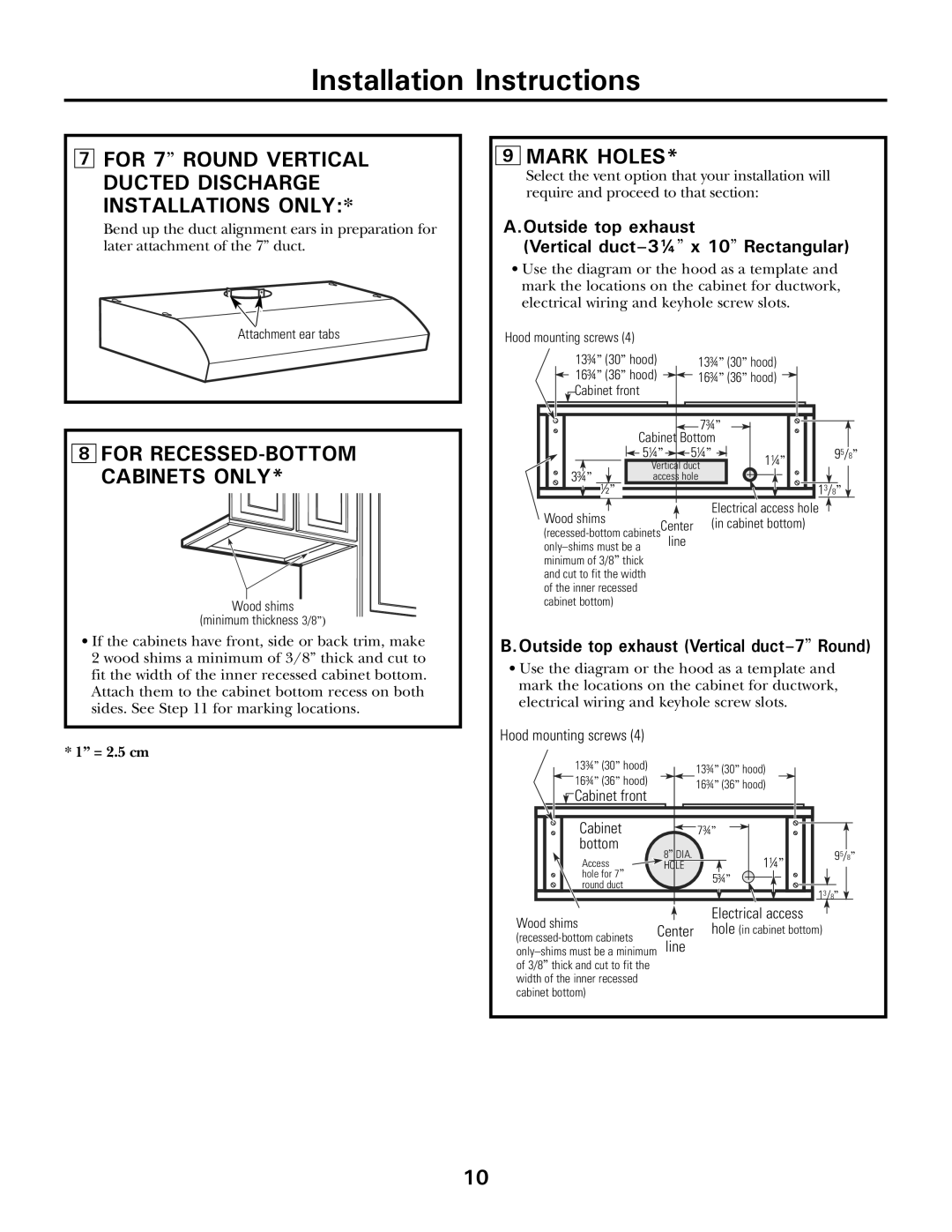 Moffat 350A4502P5661 owner manual For 7 Round Vertical Ducted Discharge Installations only, Mark Holes 