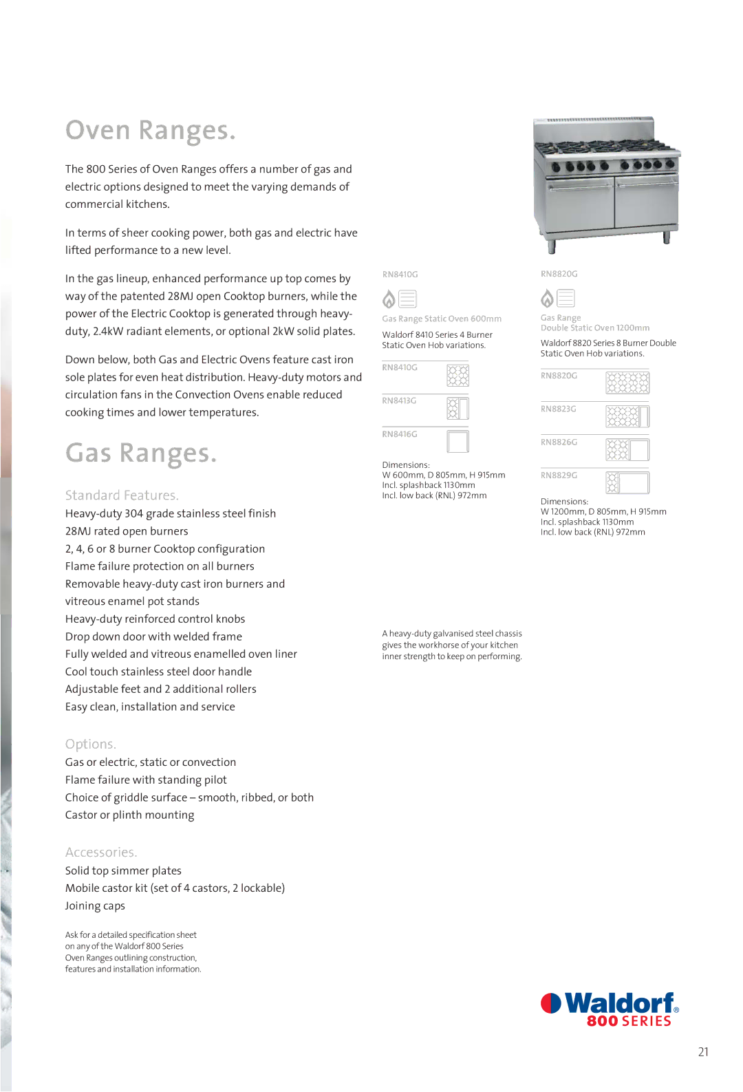 Moffat 800 manual Oven Ranges, Gas Ranges 