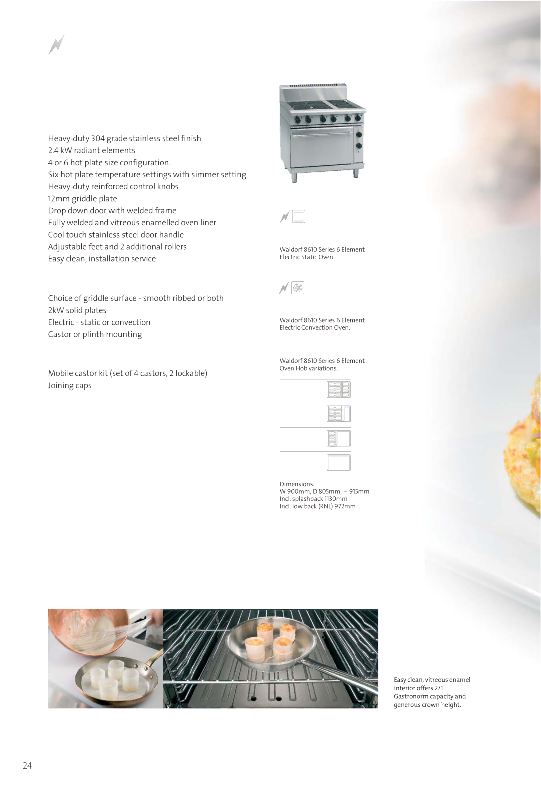 Moffat 800 manual Electric Ranges, RN8610E Electric Range Electric Static Oven 900mm, RN8610EC 