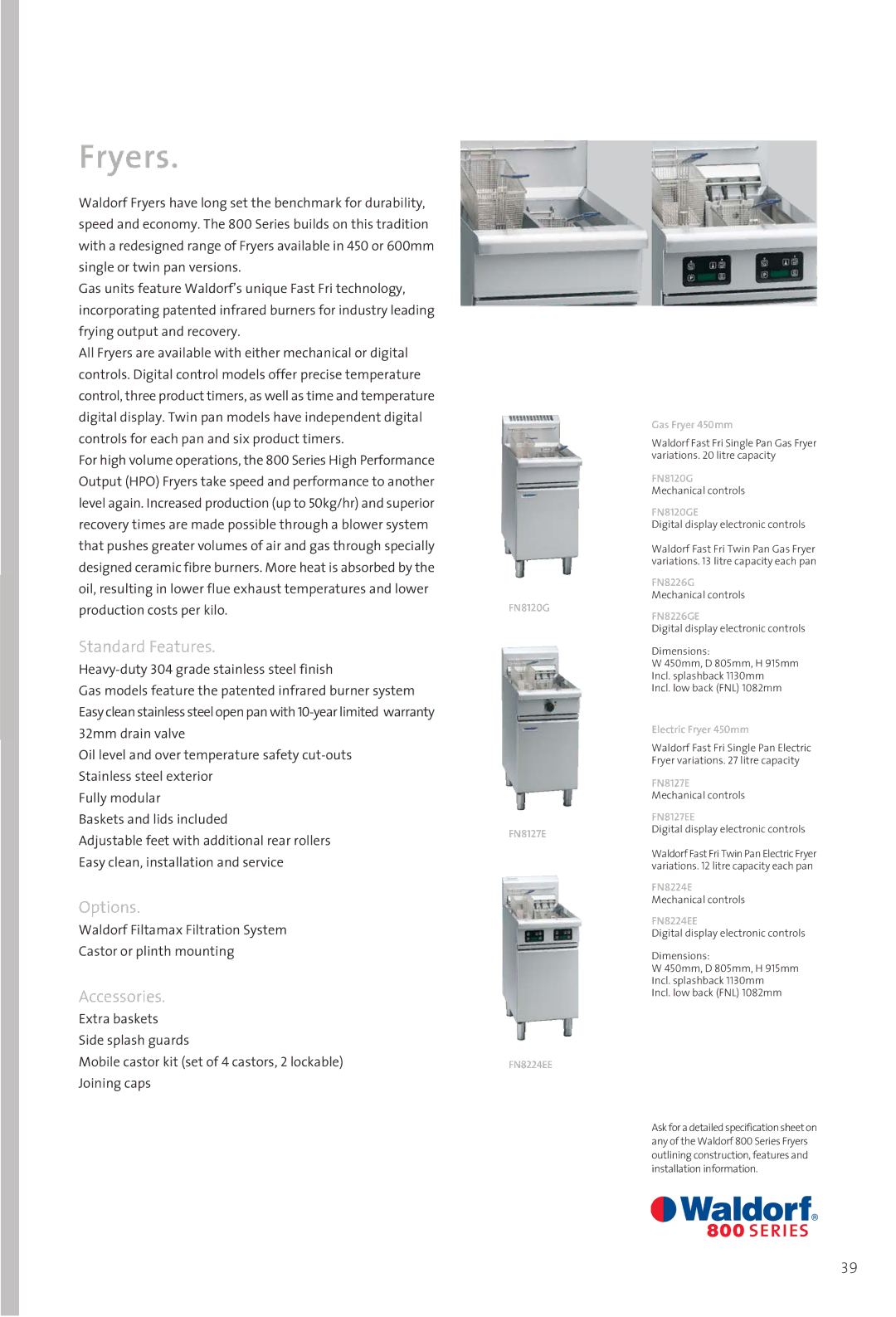 Moffat 800 manual Fryers 