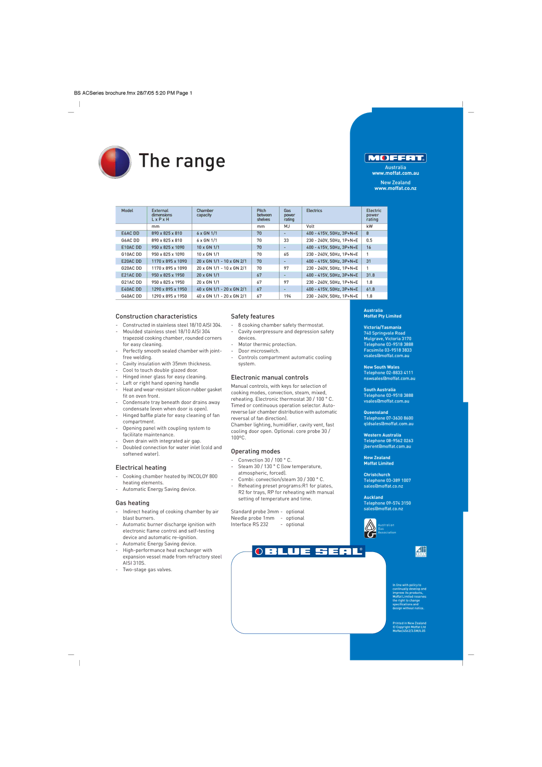 Moffat AC Series brochure Range, Australia New Zealand 