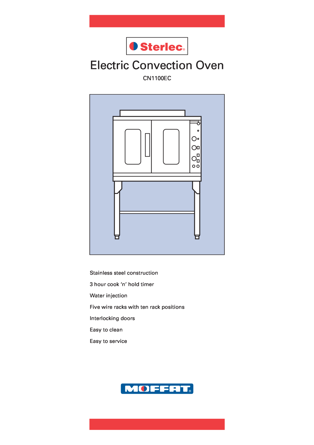 Moffat CN1100EC manual Electric Convection Oven, Five wire racks with ten rack positions 
