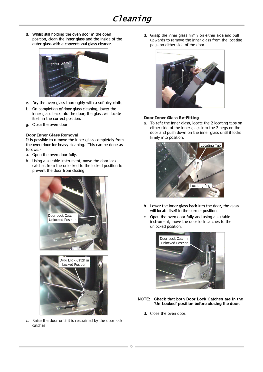 Moffat E20M operation manual Door Inner Glass Removal, Door Inner Glass Re-Fitting 