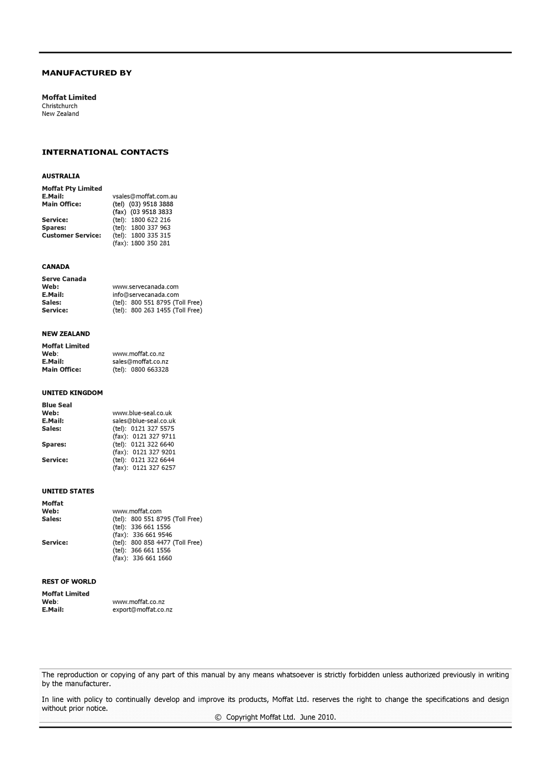 Moffat E20M operation manual Manufactured by 